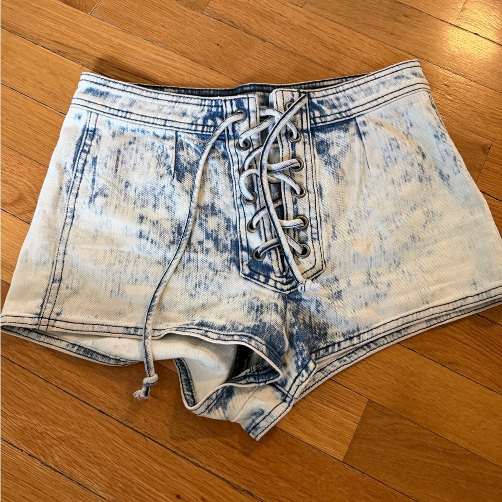 Carmar High Waist Blue Tie-Dye Lace-Up Shorts